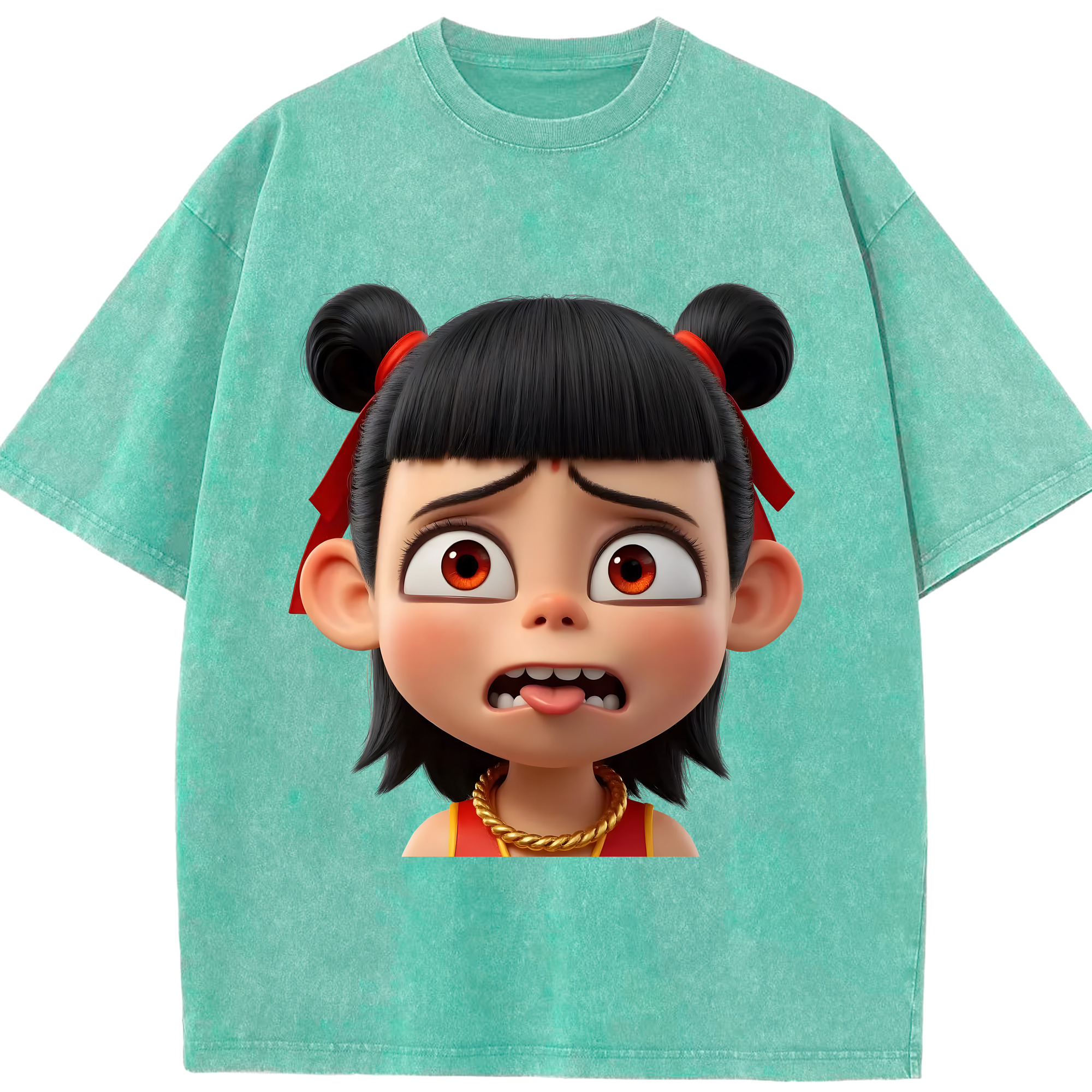 （画像用） Ne Zha 2 ナタ 魔童の大暴れ 綿100% ヴィンテージ風 半袖Tシャツ（フロントプリント）